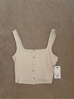 Billabong Cream Ribbed Button-Front Crop Top